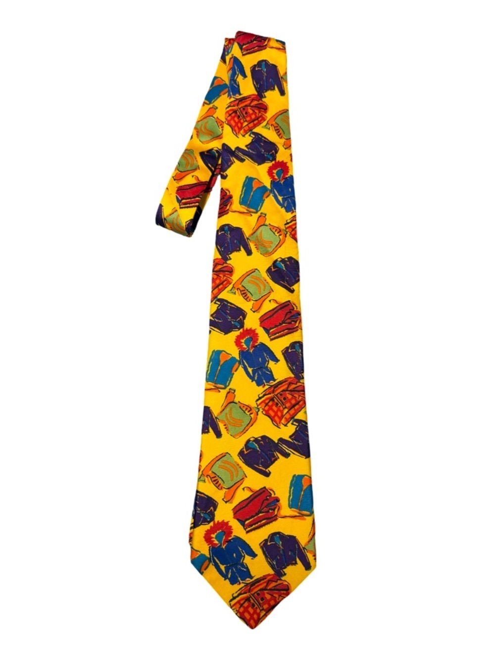 Vintage GAP 100% Italian Silk Tie Yellow Abstract Clothing Print Novelty 57” XL